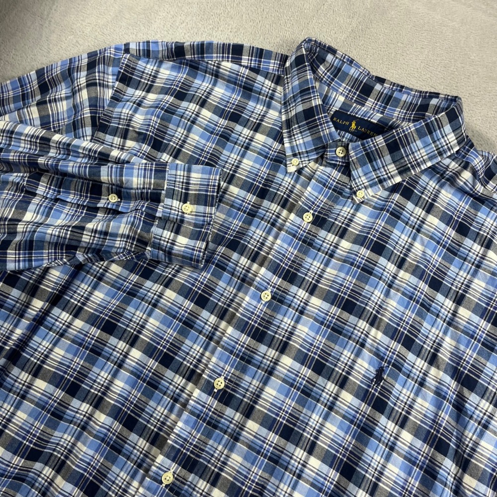 Ralph Lauren Mens 3XLT Blue Plaid Button Down Shirt Long Sleeve Tall Fit